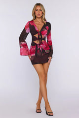 Kissed By Sun Long Sleeve Mini Dress Jardin Floral Print