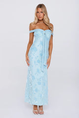 Pretty Little Mood Off Shoulder Maxi Dress Blue