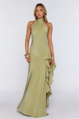 Dreamlight Halter Satin Maxi Dress Khaki