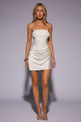 Dressed To Dazzle Strapless Satin Mini Dress Cream