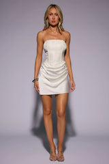 Dressed To Dazzle Strapless Satin Mini Dress Cream
