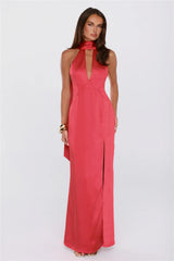 Hot Girl Rotation Satin Maxi Dress Red