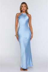 Take The Picture Satin Halter Maxi Dress Light Blue