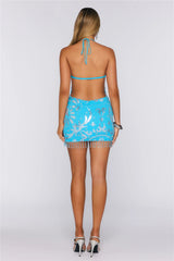 Diamond Dreams Halter Sequin Mini Dress Blue