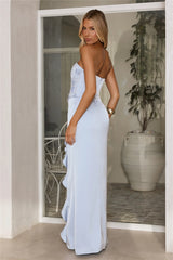 Vibes On Point Strapless Satin Maxi Dress Blue