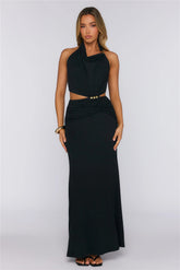 Social Calendar Halter Maxi Dress Black