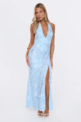 Electric Nights Halter Maxi Dress Blue