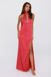 Hot Girl Rotation Satin Maxi Dress Red