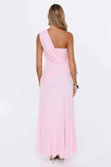 The Influencer Mesh One Shoulder Maxi Dress Pink