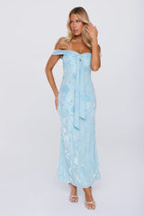 Pretty Little Mood Off Shoulder Maxi Dress Blue