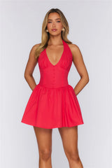 Vanilla Delight Halter Mini Dress Red