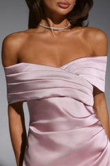 Fancy Night Out Off Shoulder Satin Mini Dress Rose