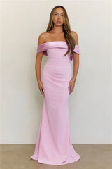 The Sleek Soirée Off Shoulder Maxi Dress Rose