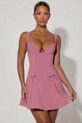 Bow-Detail A-Line Mini Dress in Dusty Pink