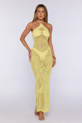 Havana Sunset Knit Halter Maxi Dress Yellow