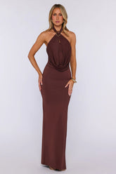 Salt Air Seduction Halter Maxi Dress Brown