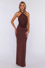 Salt Air Seduction Halter Maxi Dress Brown