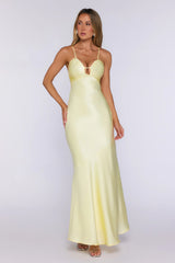 Polished Pretty Satin Cutout Maxi Dress Yellow