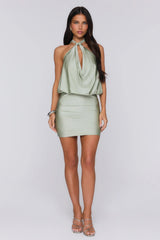 VIP After Dark Halter Mini Dress Sage