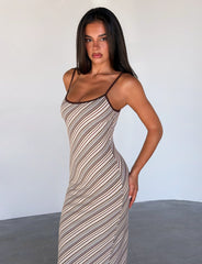 SLOANE MAXI DRESS - TAN AND CHOC STRIPE