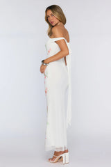 Romantic Garden Floral Off The Shoulder Maxi Dress White