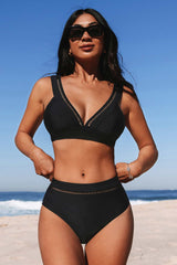 Black Ladder Trim Bikini Top & Standard Bottoms Set