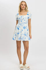 Blue Abstract Fit And Flare Dress Mini