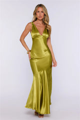 Pretty Society Satin Maxi Dress Olive