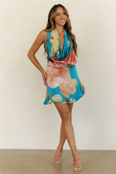 Girlie Glitch Satin Mini Dress Teal