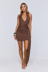 Signature Moment Halter Mini Dress Brown