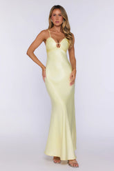 Polished Pretty Satin Cutout Maxi Dress Yellow