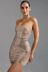 Embellished Bandeau Mini Dress in Honey