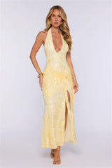 The Wish List Halter Maxi Dress Yellow