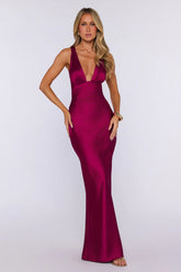 Polished Affair Satin Maxi Dress Berry