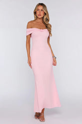 Flamingo Haze Mesh Off Shoulder Maxi Dress Pink