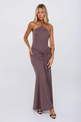 Twirl Season Halter Maxi Dress Brown
