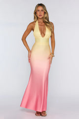 Worth Wearing Halter Maxi Dress Yellow Pink