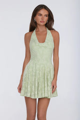 Confetti Hour Halter Mini Dress Sage