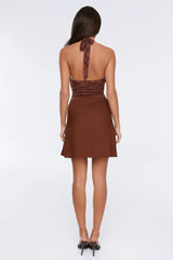 The Good Mood Lace Halter Mini Dress Brown
