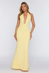 Hot Girl Designed Halter Maxi Dress Yellow