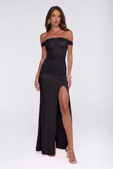 Night Bloom Off Shoulder Maxi Dress Black