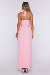 Alluringly Hers Mesh Halter Maxi Dress Pink