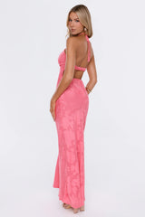 Rosy Outlook Halter Maxi Dress Coral