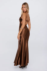 Kiss Your Crush Satin Maxi Dress Brown