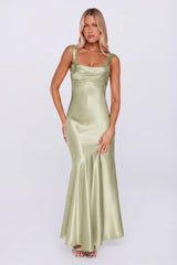 Kiss Your Crush Satin Maxi Dress Sage