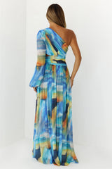Painting The Town One Shoulder Maxi Dress Blue