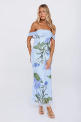 Sweet Society Mesh Off The Shoulder Maxi Dress Blue