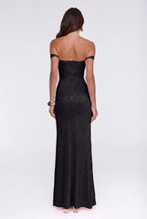 Night Bloom Off Shoulder Maxi Dress Black