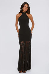 Flirt Society Halter Lace Maxi Dress Black