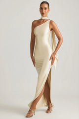 Asymmetric Scarf-Detail Maxi Dress in Pearl